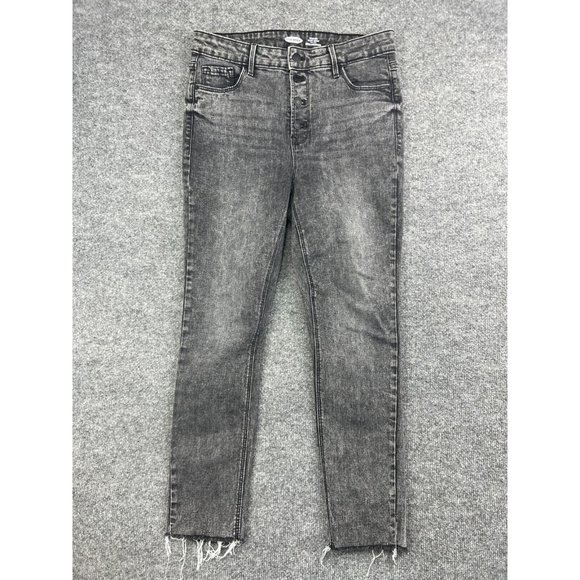 Old Navy Denim - Old Navy Rockstar Jeans Women's 8 Black Super Skinny Hi Rise Button Fly Raw Hem